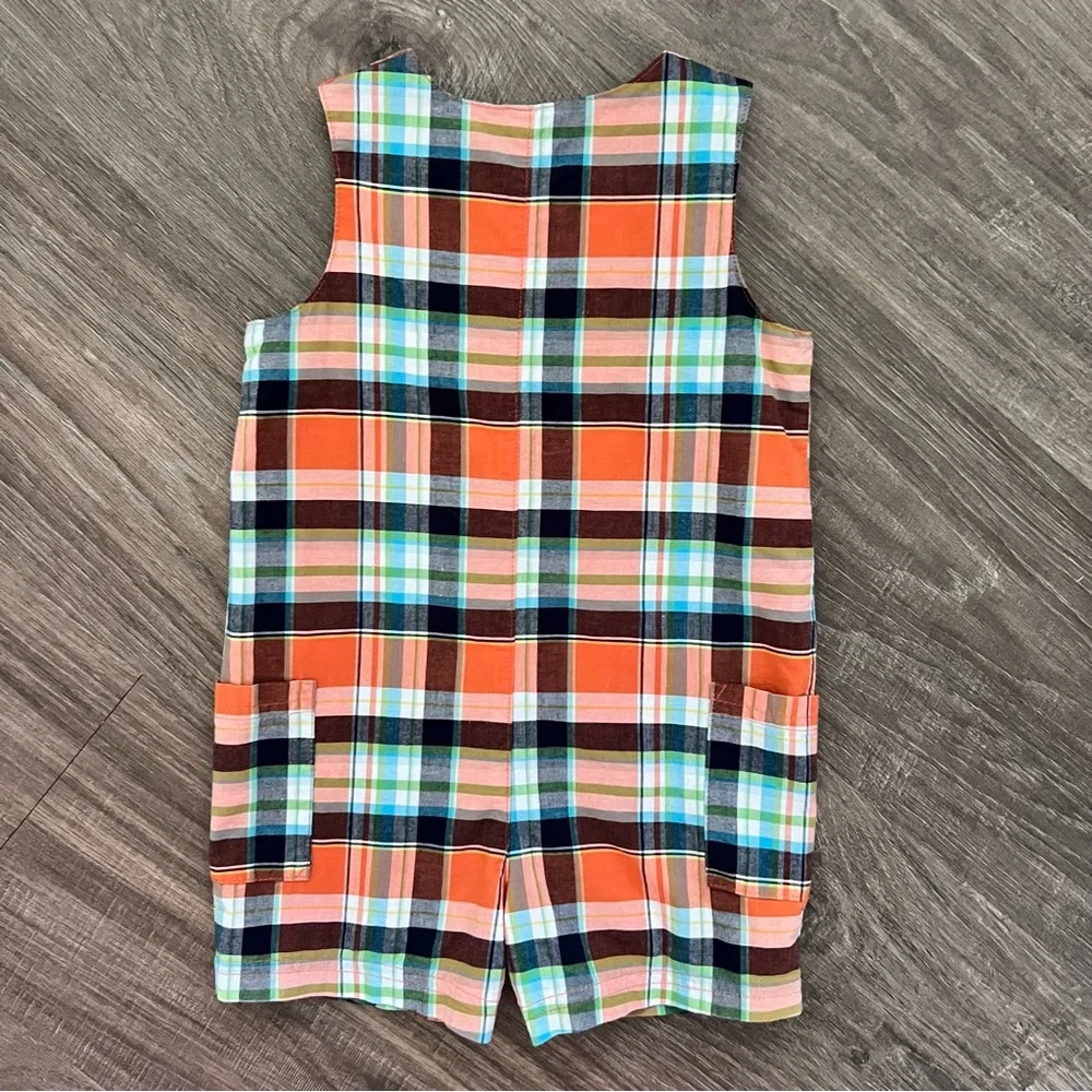 🍄 3/$15 Carter’s Romper Boys 18M Orange Plaid Beach Bum Surf Graphic Cotton